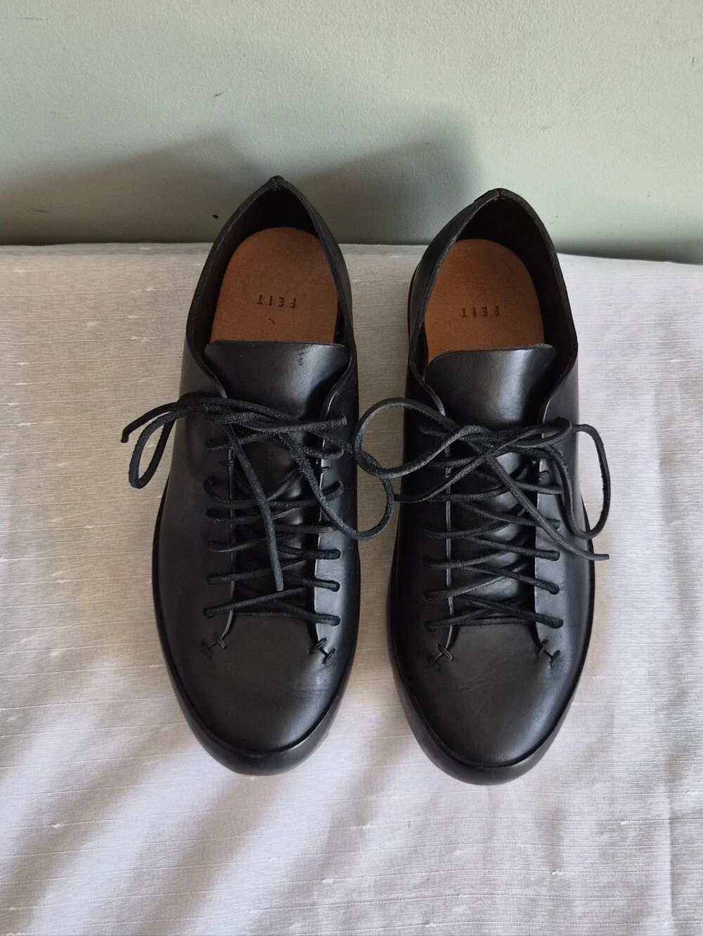 FEIT hand Sewn Low Men's Black Leather Lace-Up Casual Sneakers